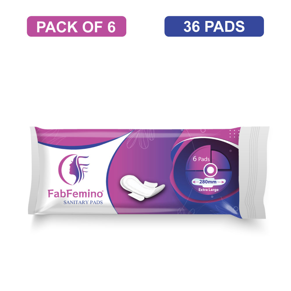 FabFemino Cottony Soft Rash Free Sanitary Pads - 280MM - Pack of 6
