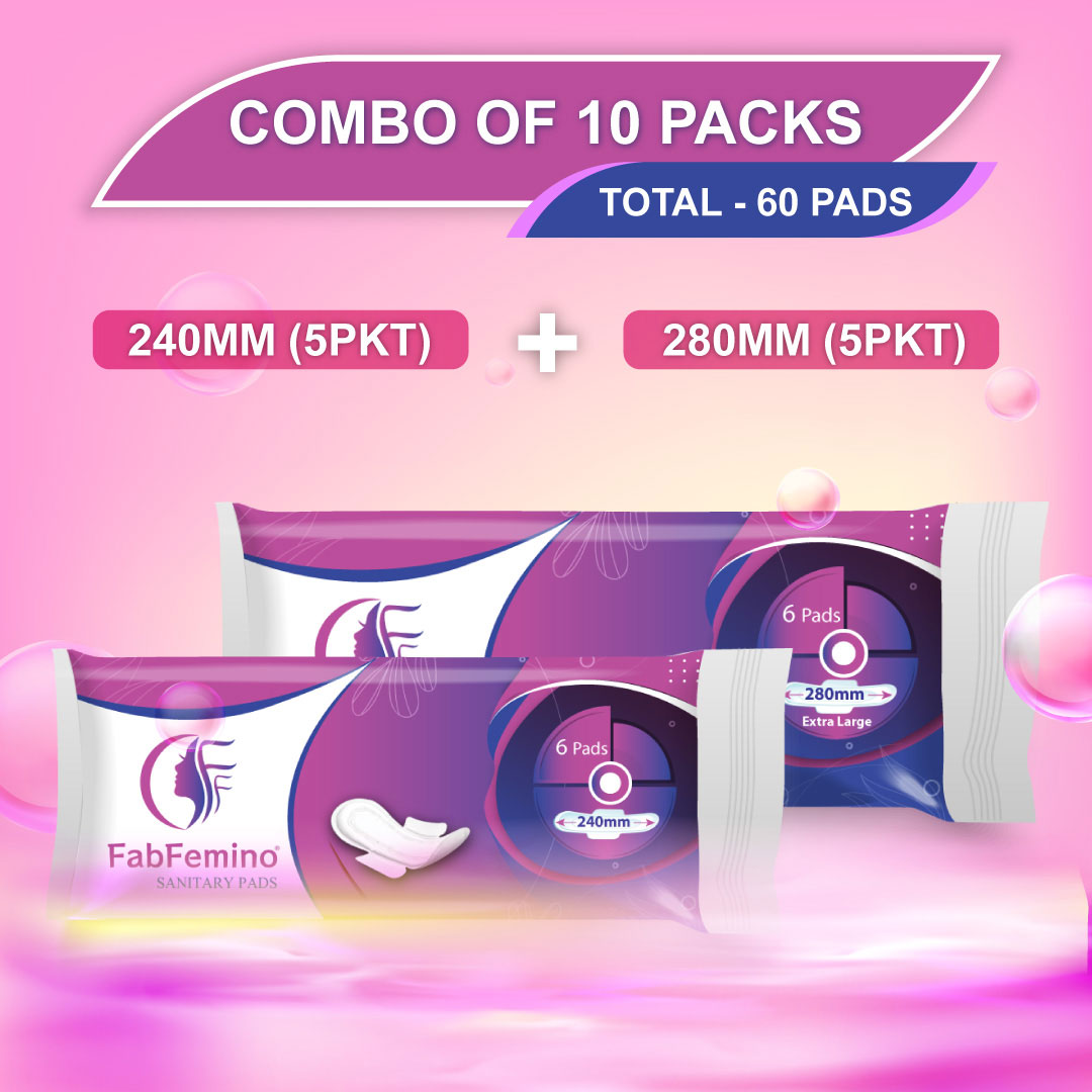 FabFemino Cottony Soft Rash Free Sanitary Pads - Combo of 10 Packs
