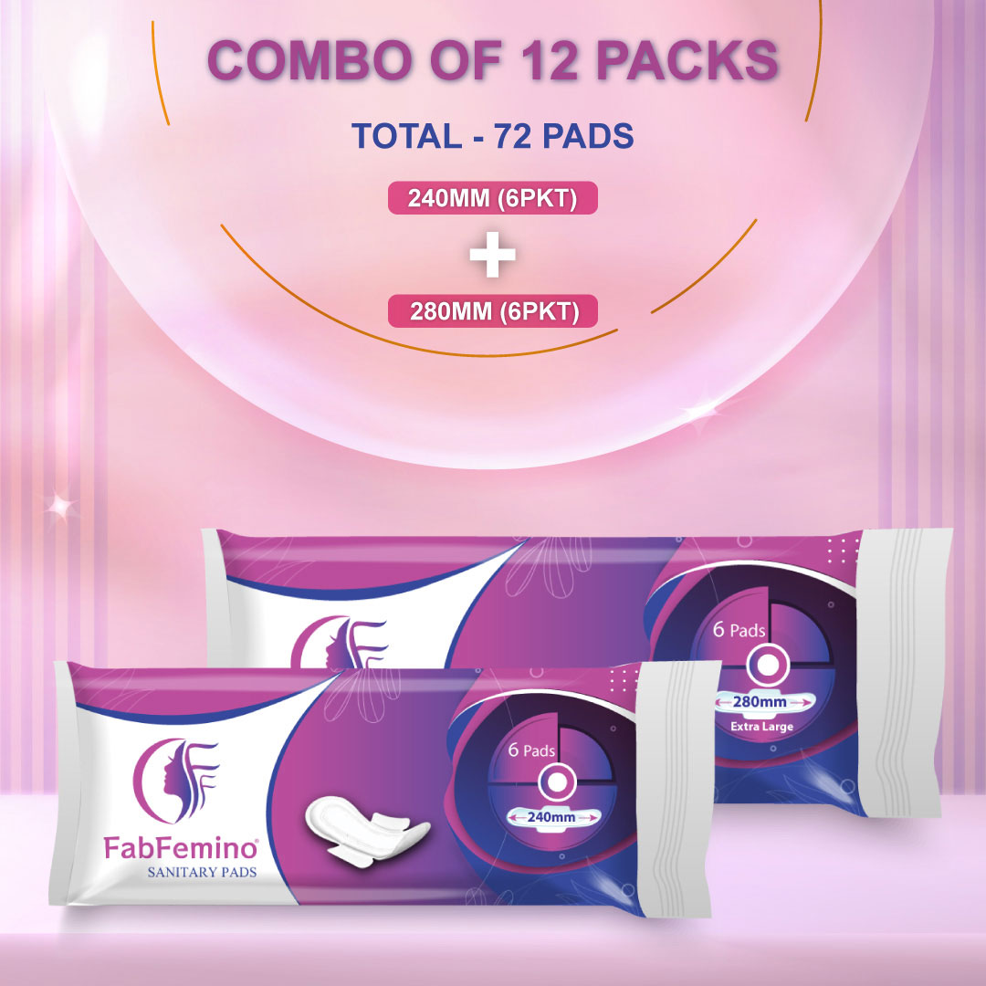 FabFemino Cottony Soft Rash Free Sanitary Pads - Combo of 12 Packs